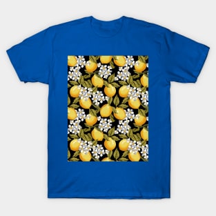 Lemons Pattern On Black T-Shirt